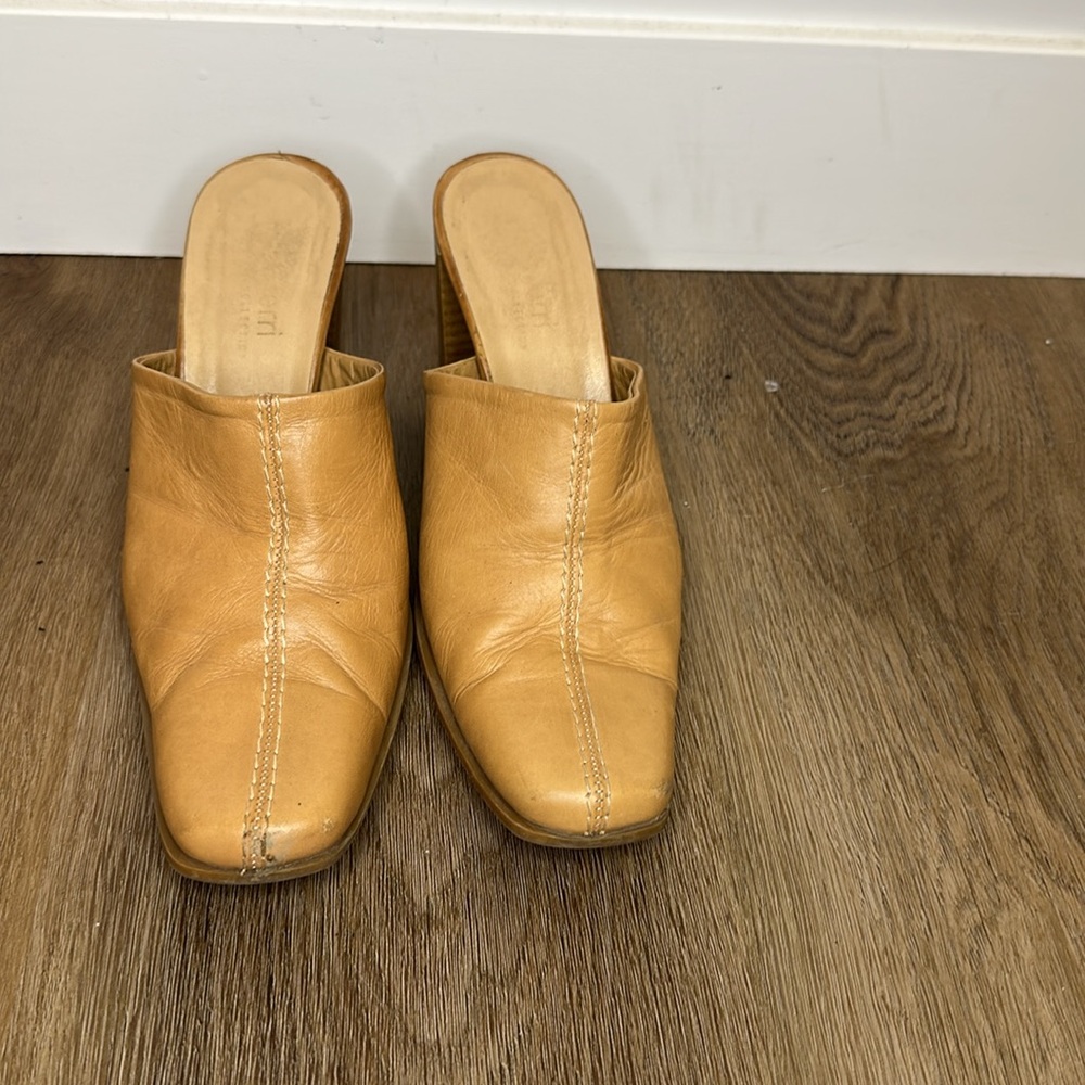 Tan Camel Leather Mules Made in Italy 3”  Heel Size 37 LUCA FERRI - Picture 3 of 13